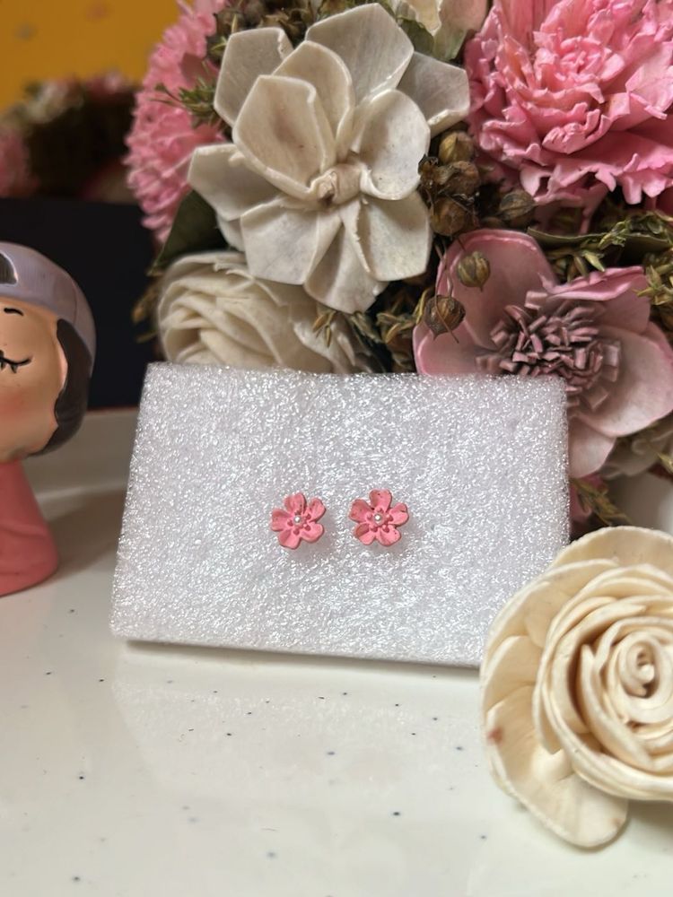Pink Flower Stud Earrings