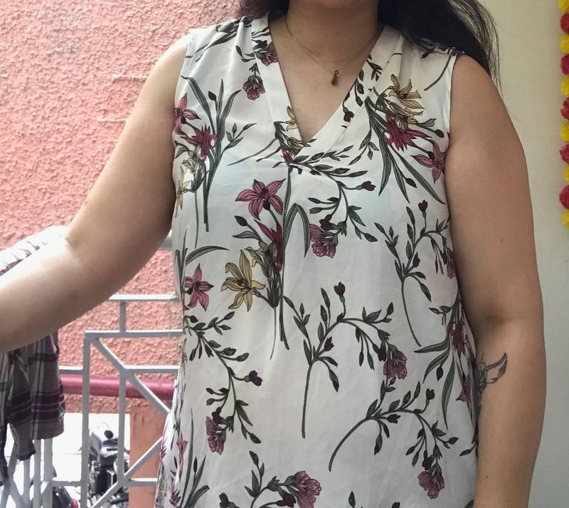 White Floral Sleeveless Top