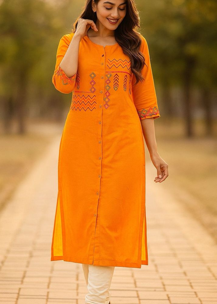 Orange Embroidered Kurti