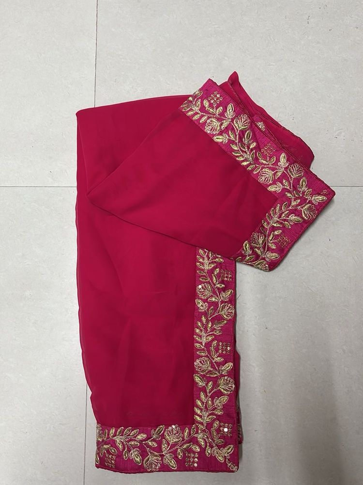 Elegant Pink Embroidered Saree