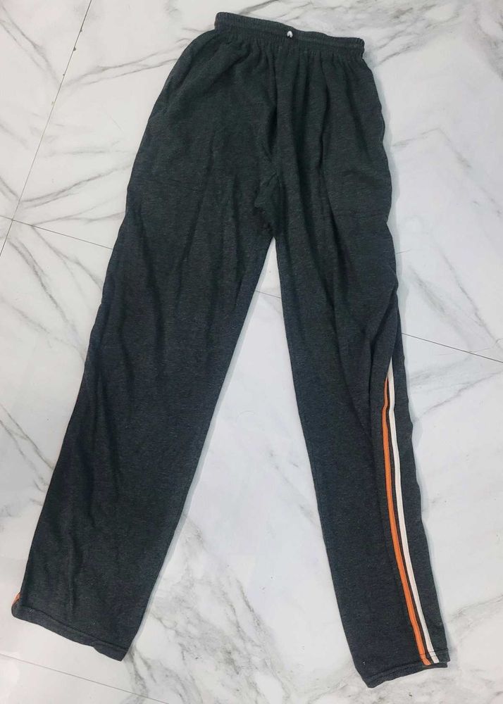 Gray Track Pants with Orange &amp; White Stripes