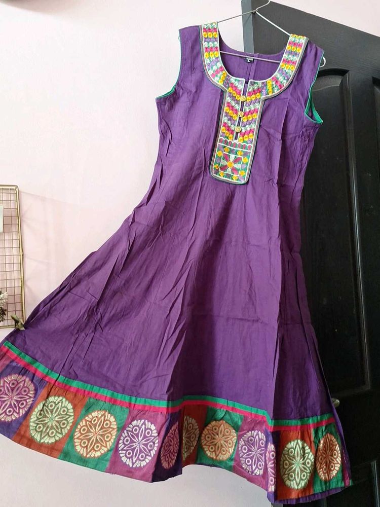 Vibrant Purple Ethnic Embroidered Rajasthani Kurti