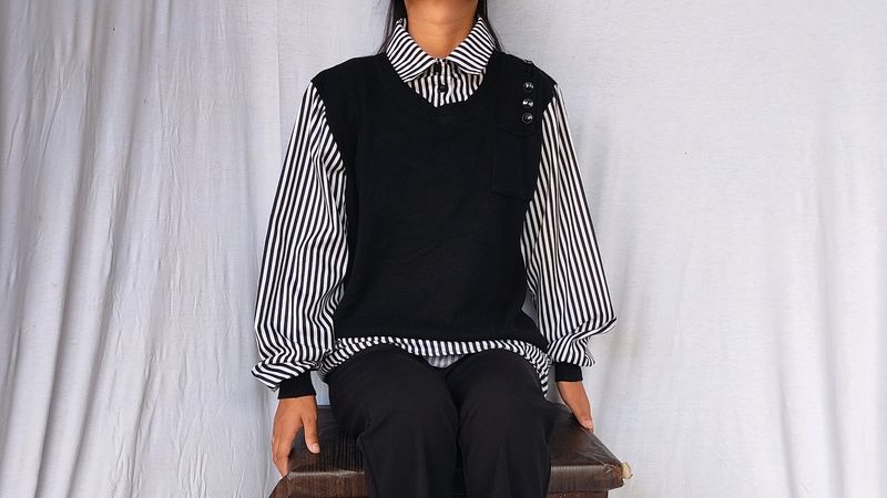 Korean Vest Shirt Attached Sweater 💕
