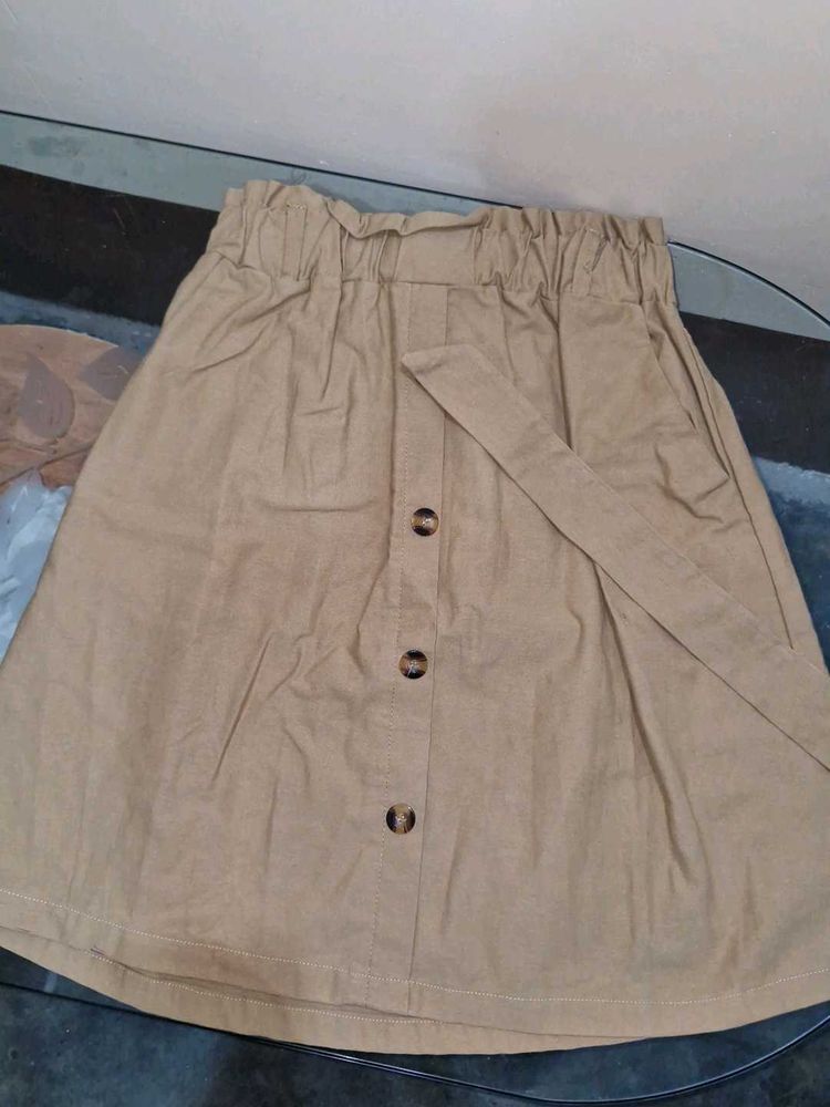 Cute Khaki Button Skirt