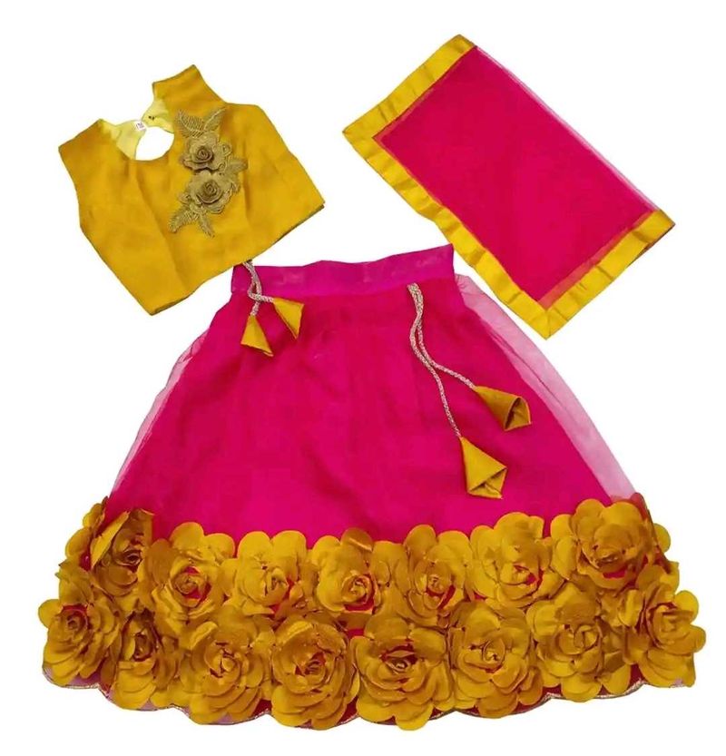 Girls&#39; Pink &amp; Gold Lehenga Choli
