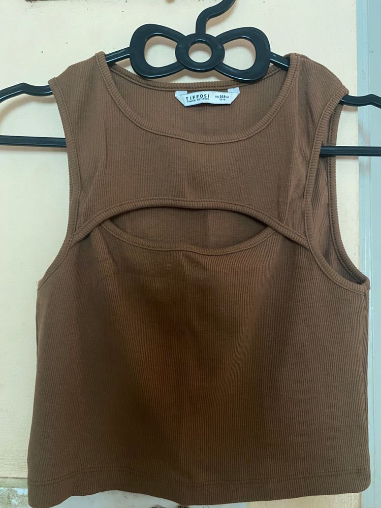 Brown Cutout Tank Top
