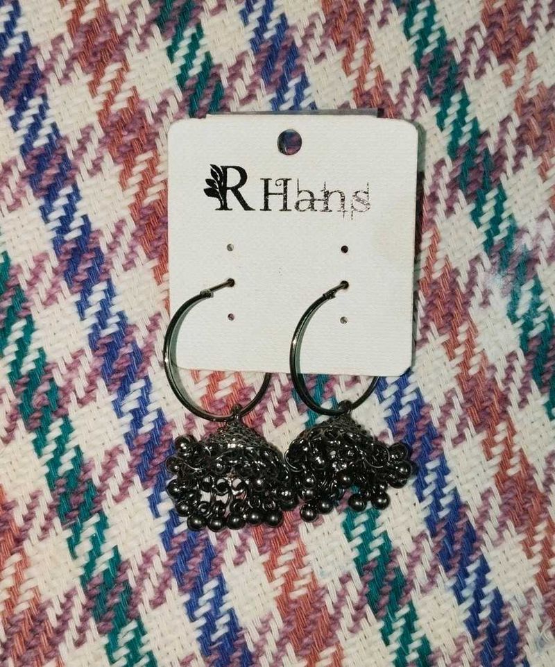 Black Jhumka Hoop Earrings