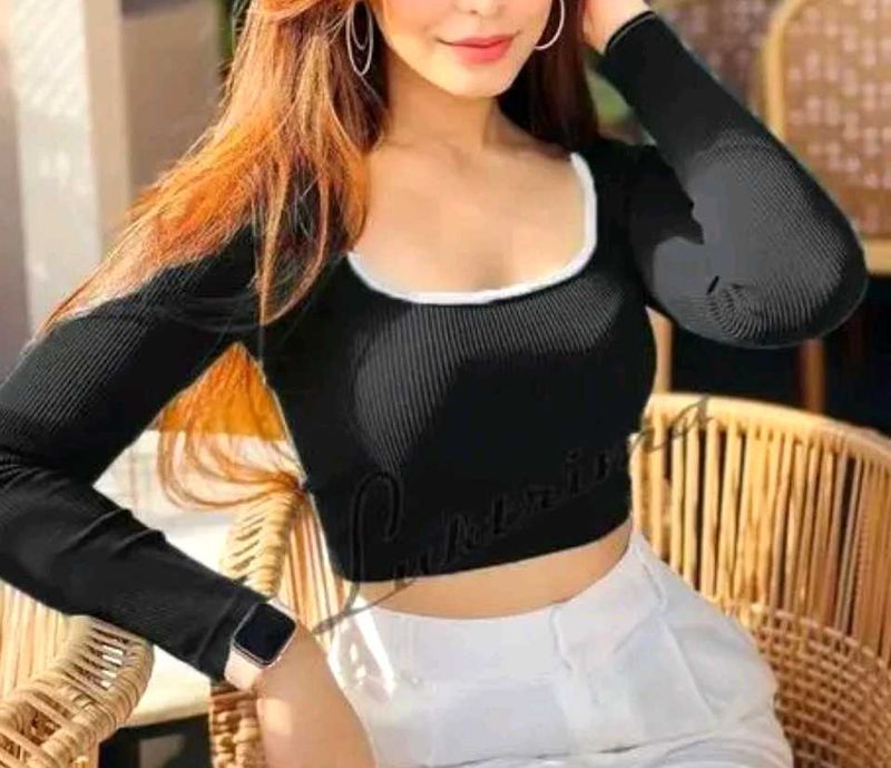 Chic Black Long Sleeve Crop Top