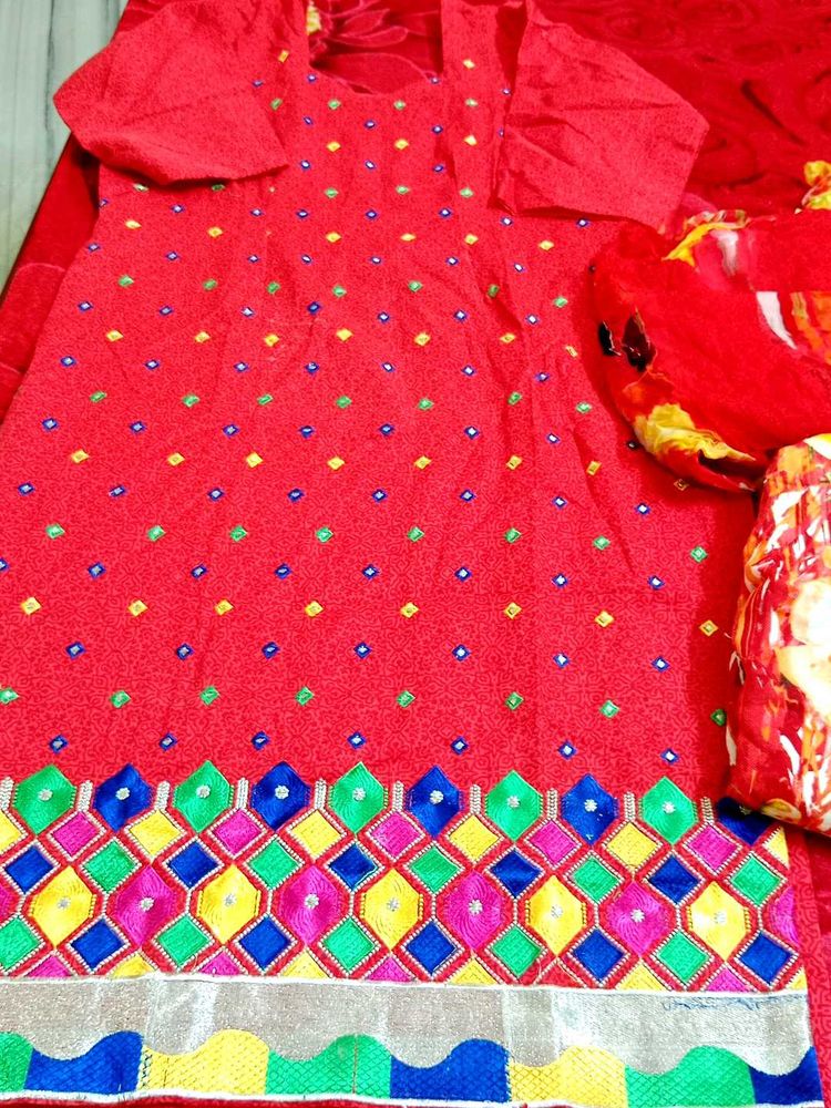 Red Embroidered salwar suit with duptta