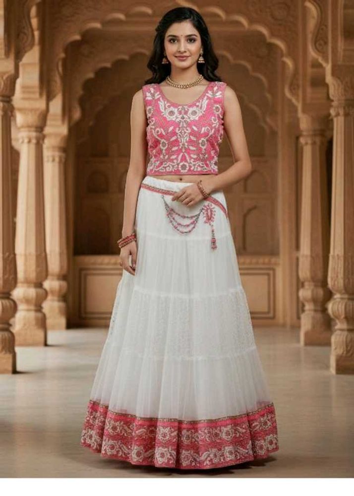 Elegant Pink Sleeveless Lehenga Choli