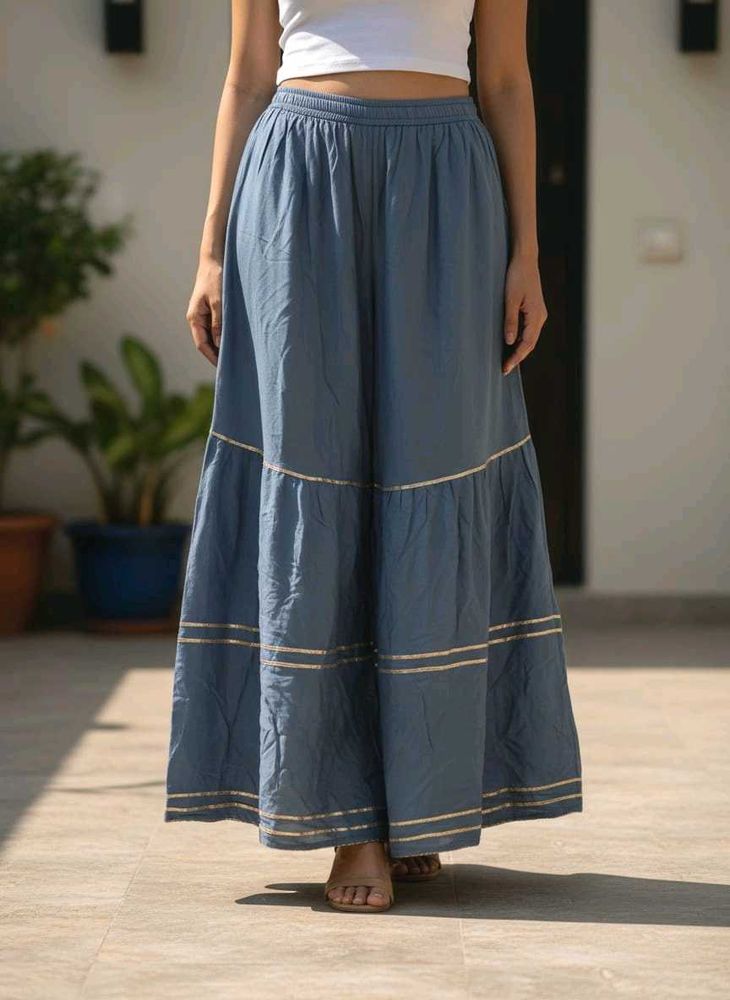 Flared Palazzo with Golden Trim Detailing