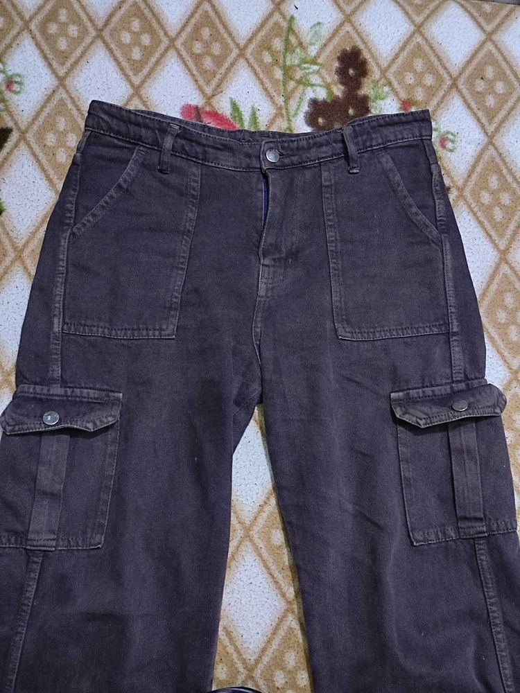 Dark Brown Cargo Flared Pants