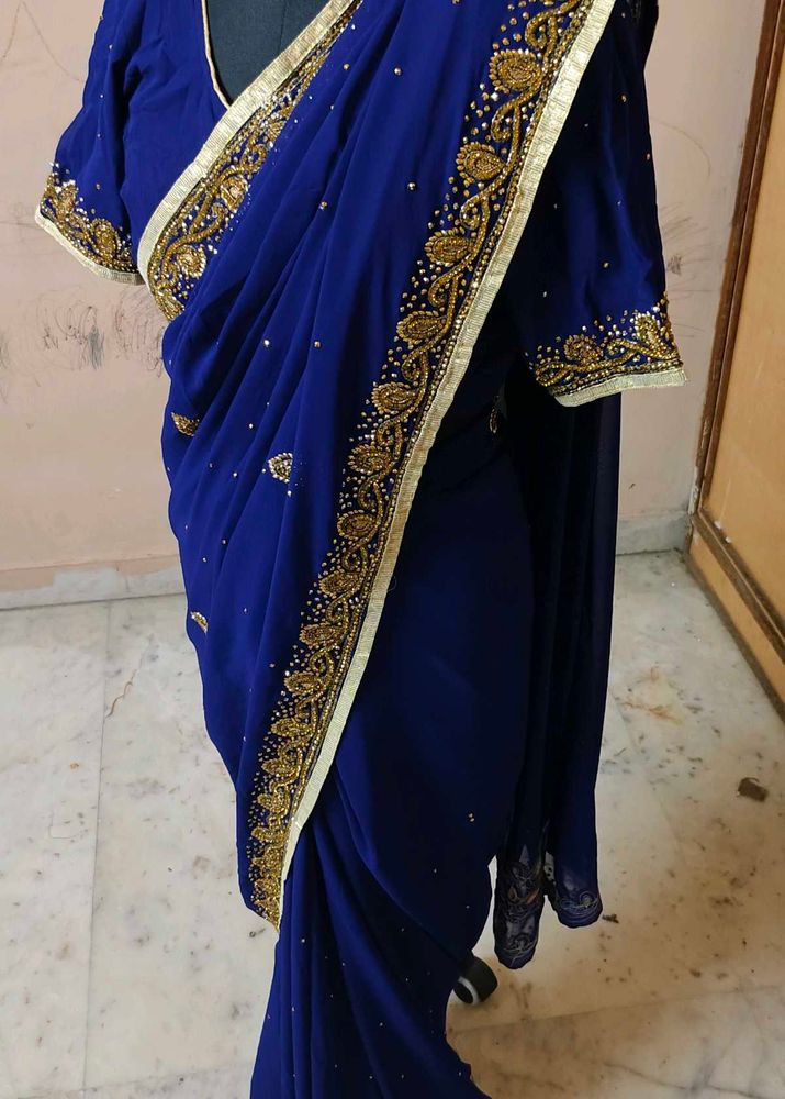 Elegant Blue daimond work Saree 🔥