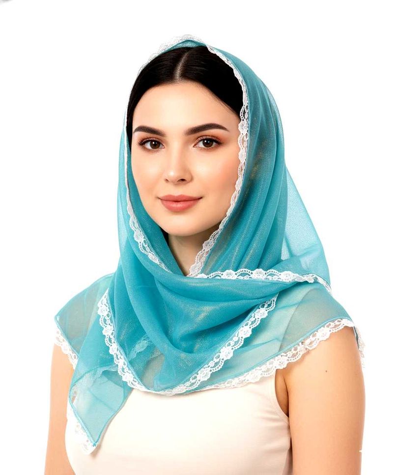 Elegant Blue Scarf Veil Tissue Soft net with Lace