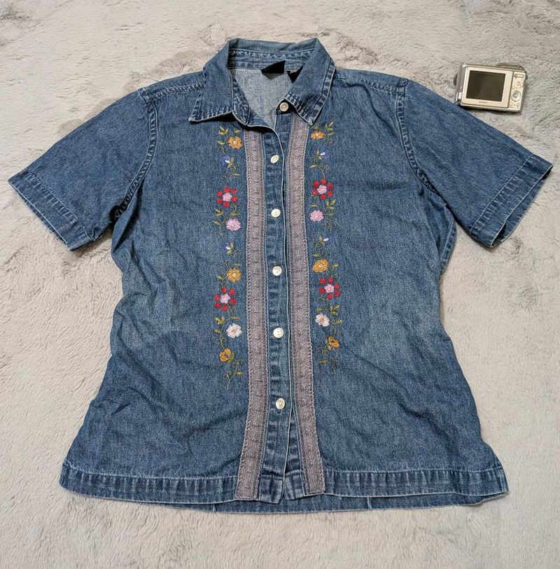Y2K Erika Embroidered Denim Top