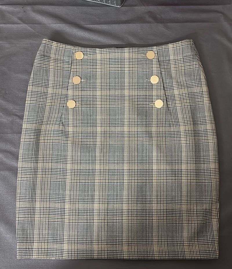 Plaid Skirt with Gold Buttons