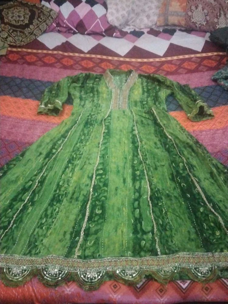 Green Ethnic Gown with pant and dupatta