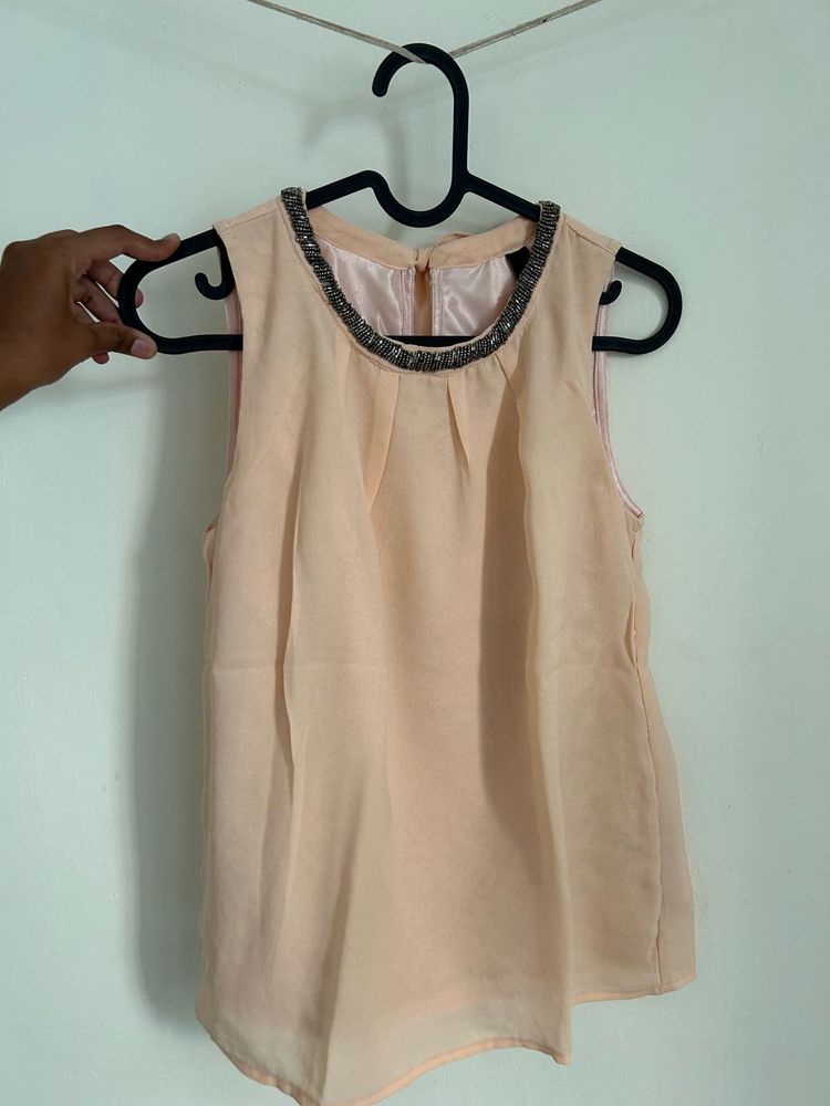 Peach Beaded Sleeveless Top