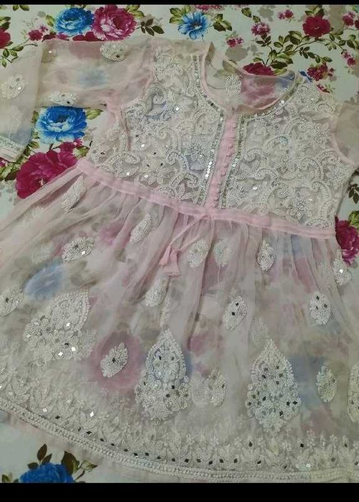 Georgette Chikenkari Pink Tunic