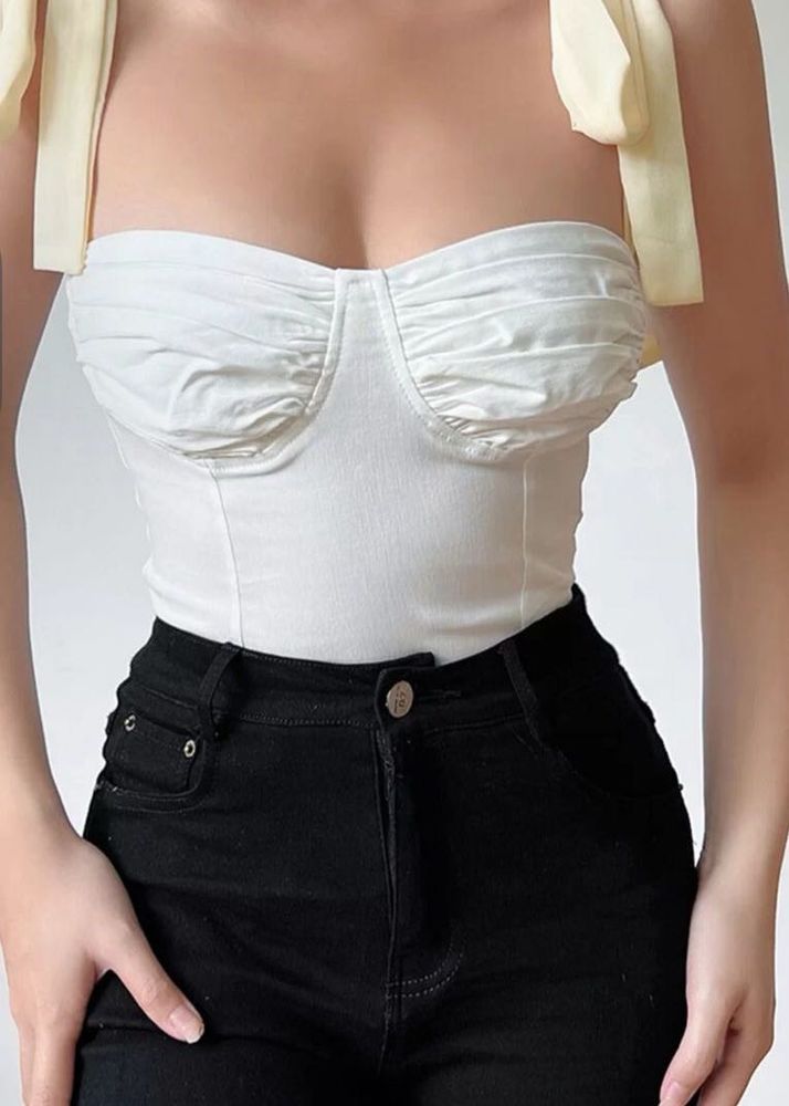 White Tie-Shoulder Corset Top
