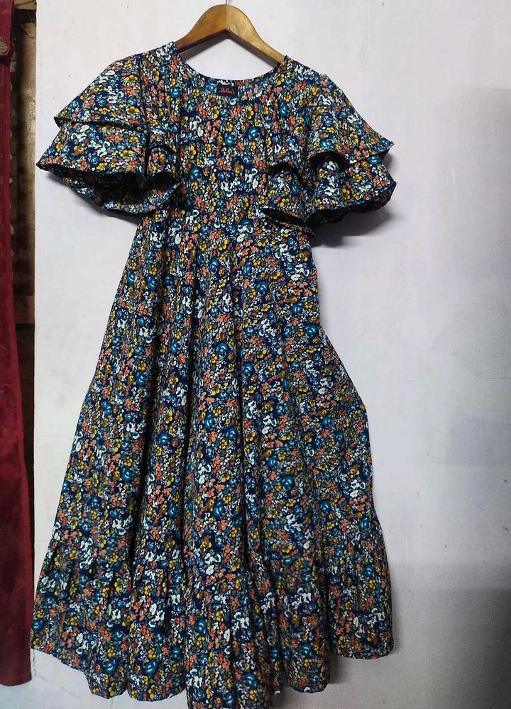 Floral Ruffle Sleeve Midi Dress