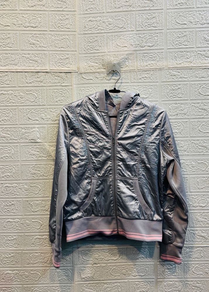 🇮🇹Italy Imported Silver Zip-Up Jacket