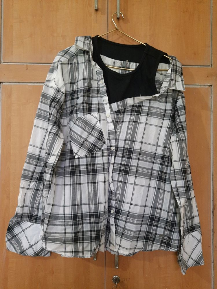 MAX Asymmetric One Shoulder Black Checked Top