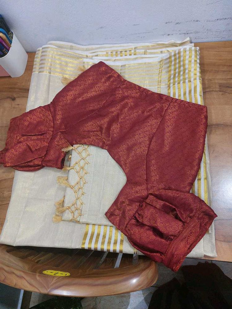 Kasavu Set Mundu And Stitched Blouse