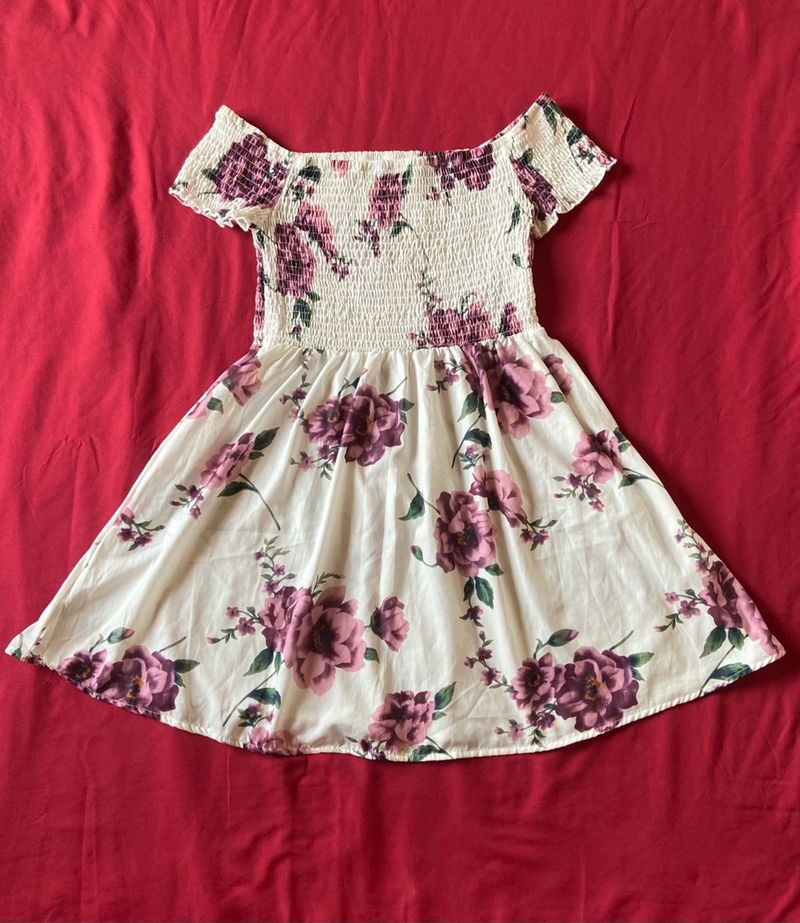 Off Shoulder Floral Printed Dress