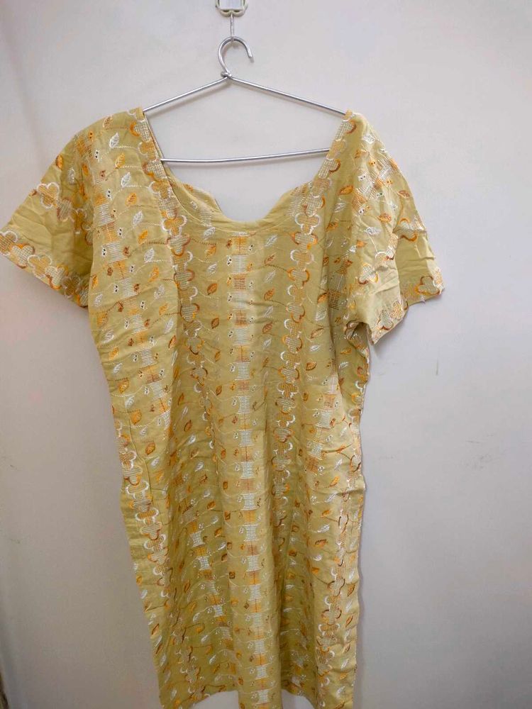 Yellow Embroidered Kurta (Size M) With Pajama