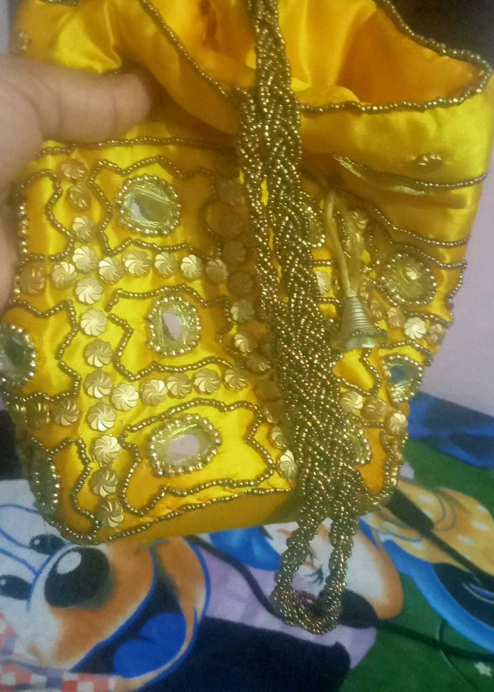 Yellow Beaded Pouch