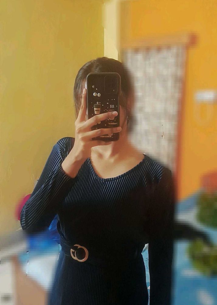 Navy Blue Ribbed Dress