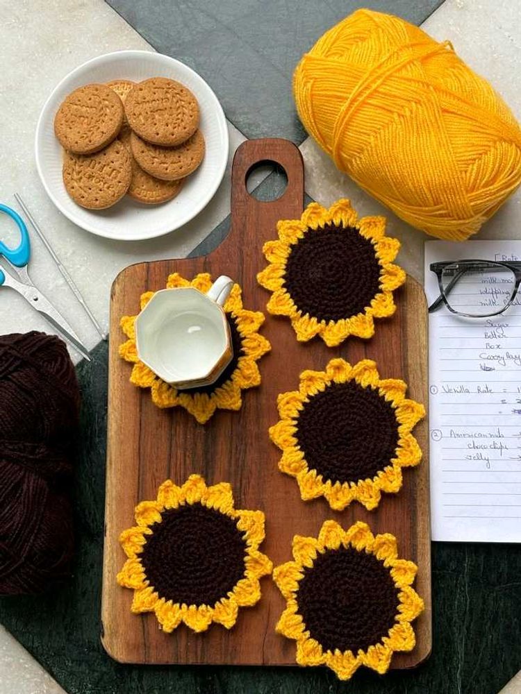 1 Sunflower Crochet Coasters