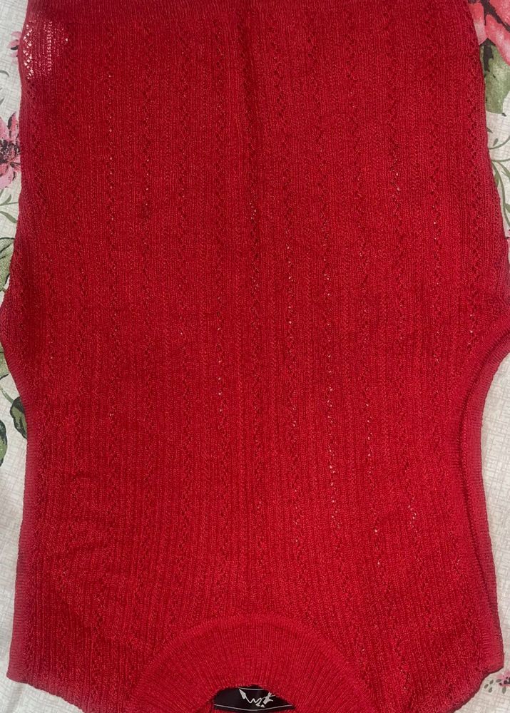 Red Sleeveless Top In Net