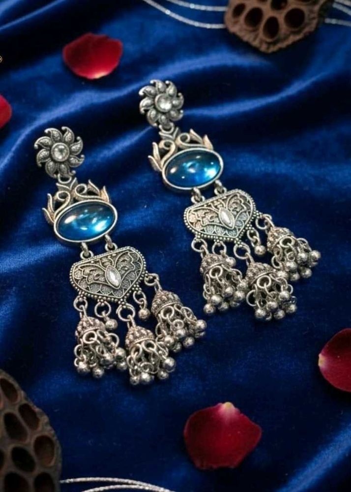 Blue Stone Jhumka Earrings