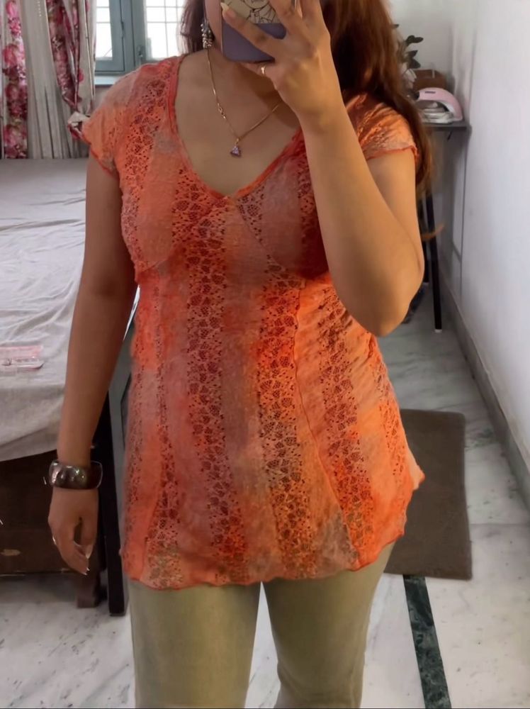Orange Lace Top