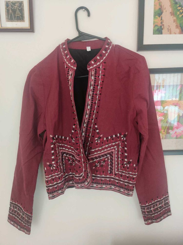 Embroidered Burgundy Jacket