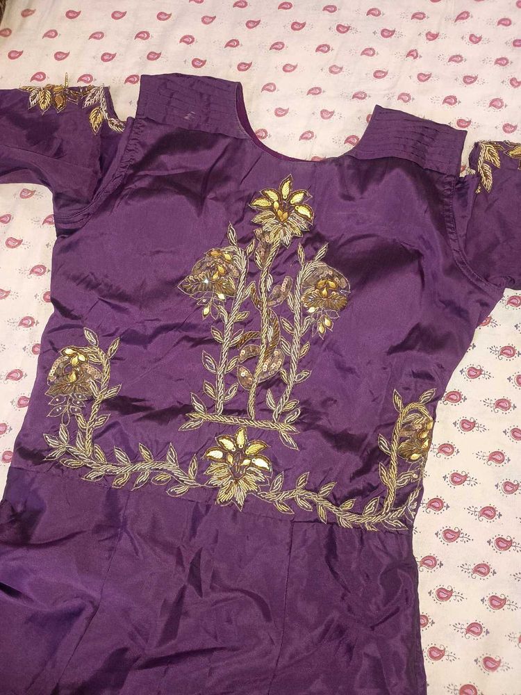 Purple Embroidered Padded Gown