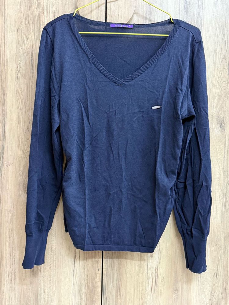 Navy V-Neck Knit Sweater
