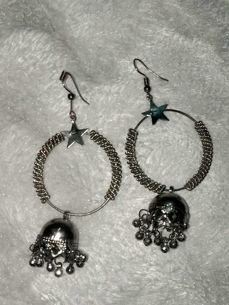 Silver Tone Star &amp; Jhumka Earrings