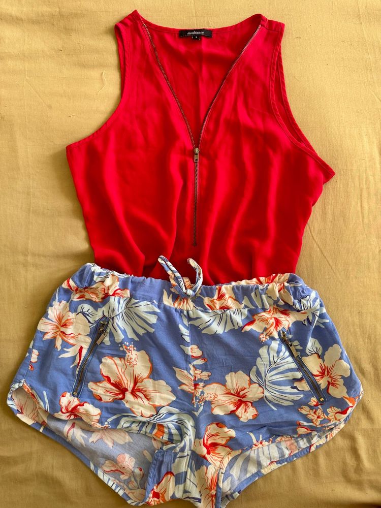 Red Tank &amp; Floral Shorts