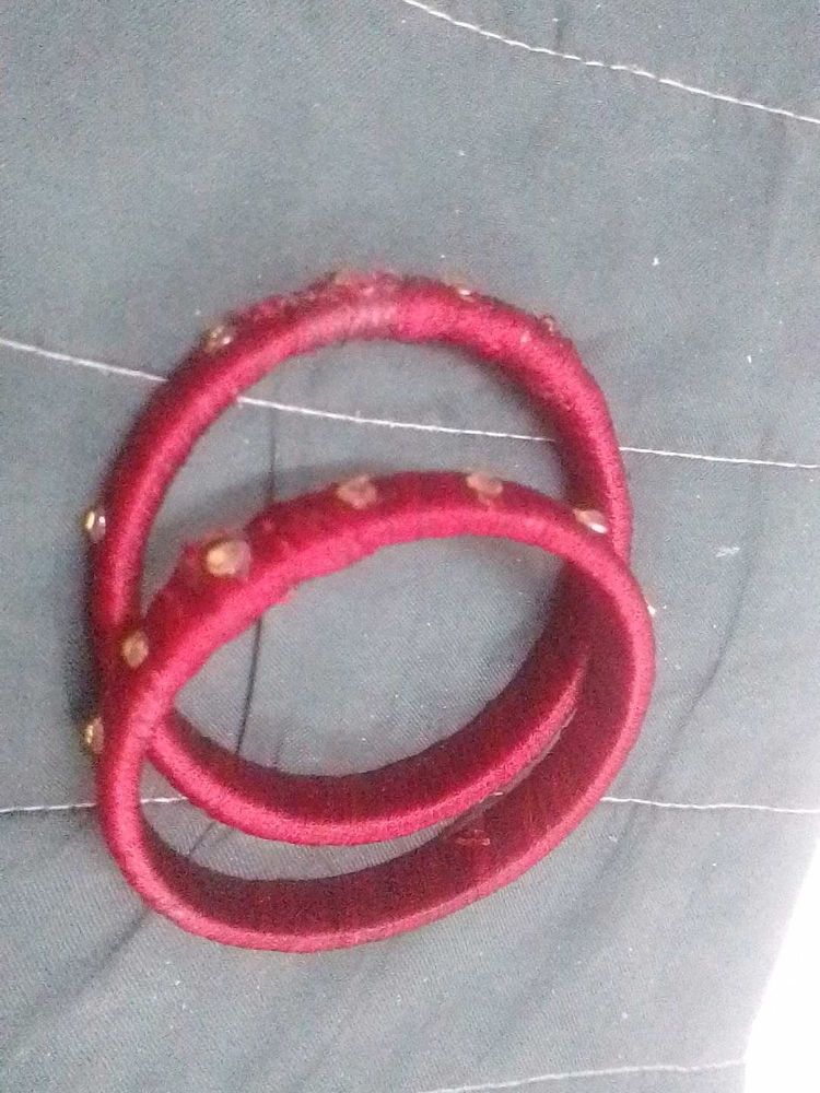 Maroon Beaded Bangles - Set of 2
