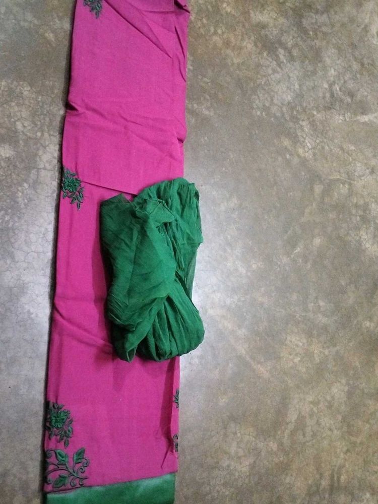 Pink &amp; Green Embroidered Fabric Set