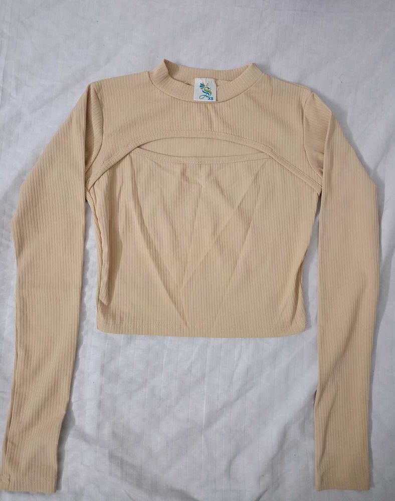 Cute Beige Cutout Top