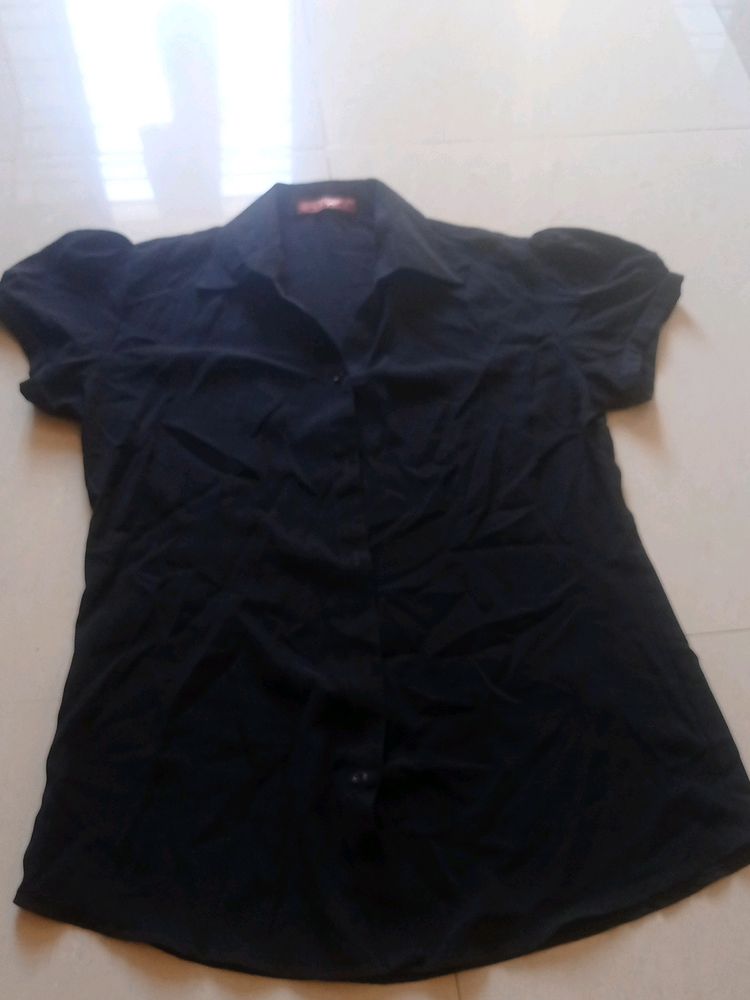 Black Formal Shirt With Balloon Sleeve