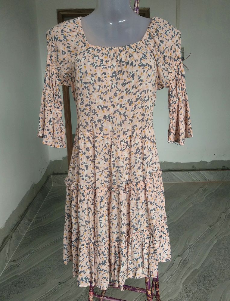 Mystic Pink Printed A Line Dress
