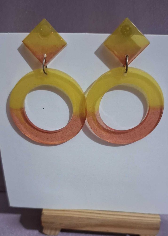 Resin stud Earrings | Yellow red translucent