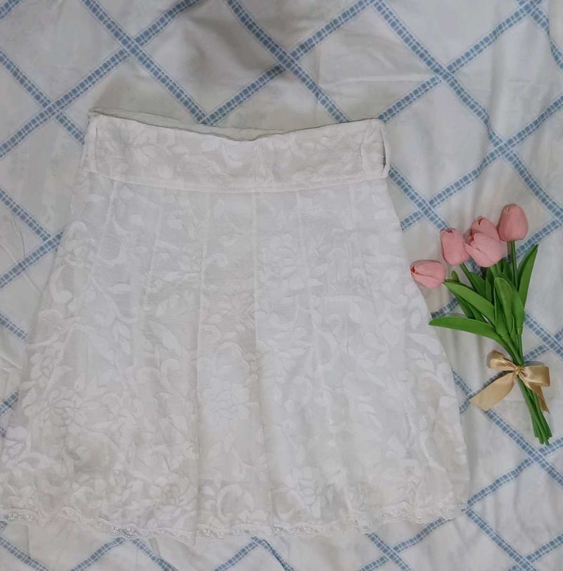 White Pinteresty Lace Kneelength Skirt