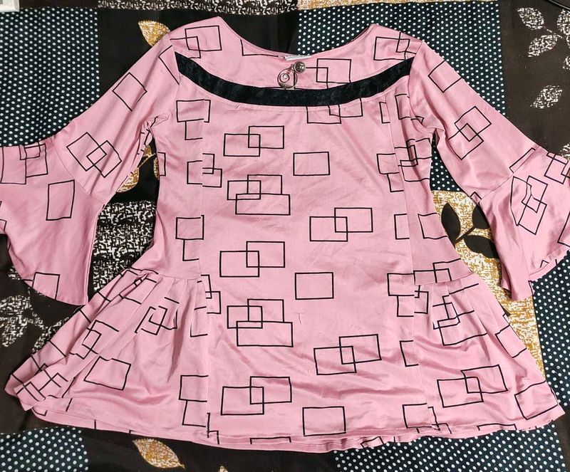 Cute Pink Flared Sleeve Top