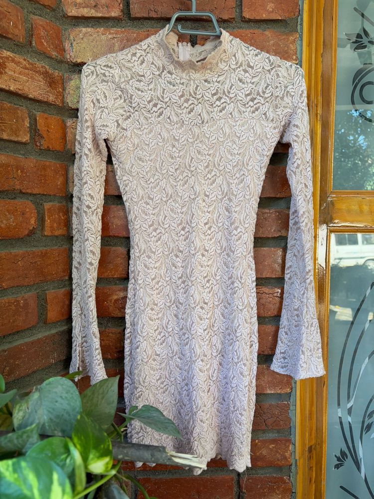Lace baby pink Bodycon Mini Dress